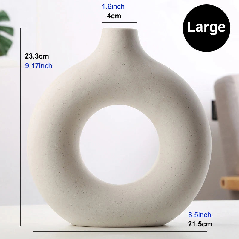 Nordic Vase Circular Hollow Ceramic Donuts Flower Pot