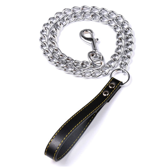 Metal Chain Dog Lead With Leather Style