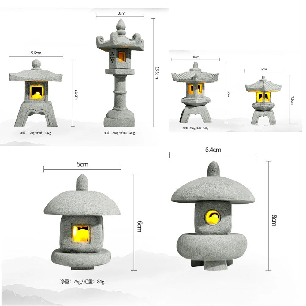 Mini Pagoda Lantern Light Garden Statue Micro Landscape Fish Tank