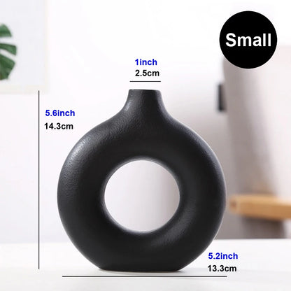 Nordic Vase Circular Hollow Ceramic Donuts Flower Pot