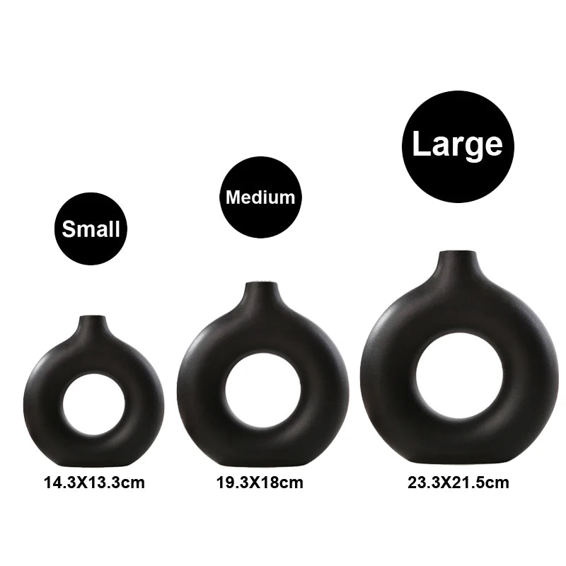 Nordic Vase Circular Hollow Ceramic Donuts Flower Pot
