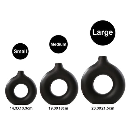 Nordic Vase Circular Hollow Ceramic Donuts Flower Pot