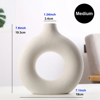 Nordic Vase Circular Hollow Ceramic Donuts Flower Pot