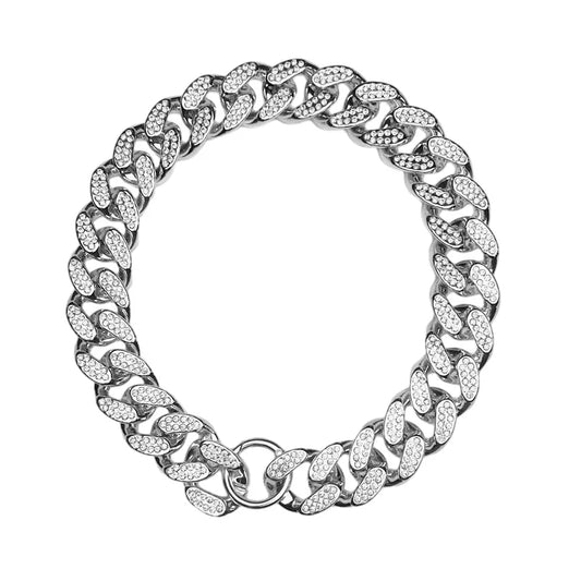 ABS Plastic Dog Collar Chain Diamond Inlay Sparkle Bulldog Necklace