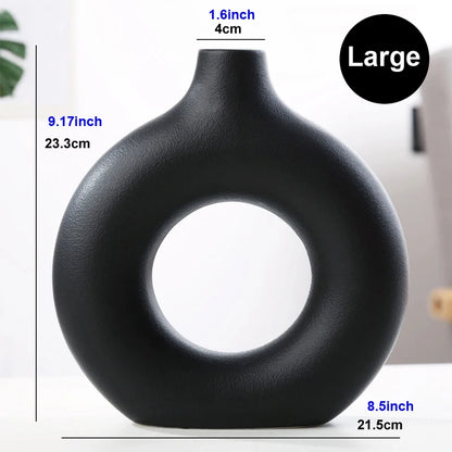 Nordic Vase Circular Hollow Ceramic Donuts Flower Pot