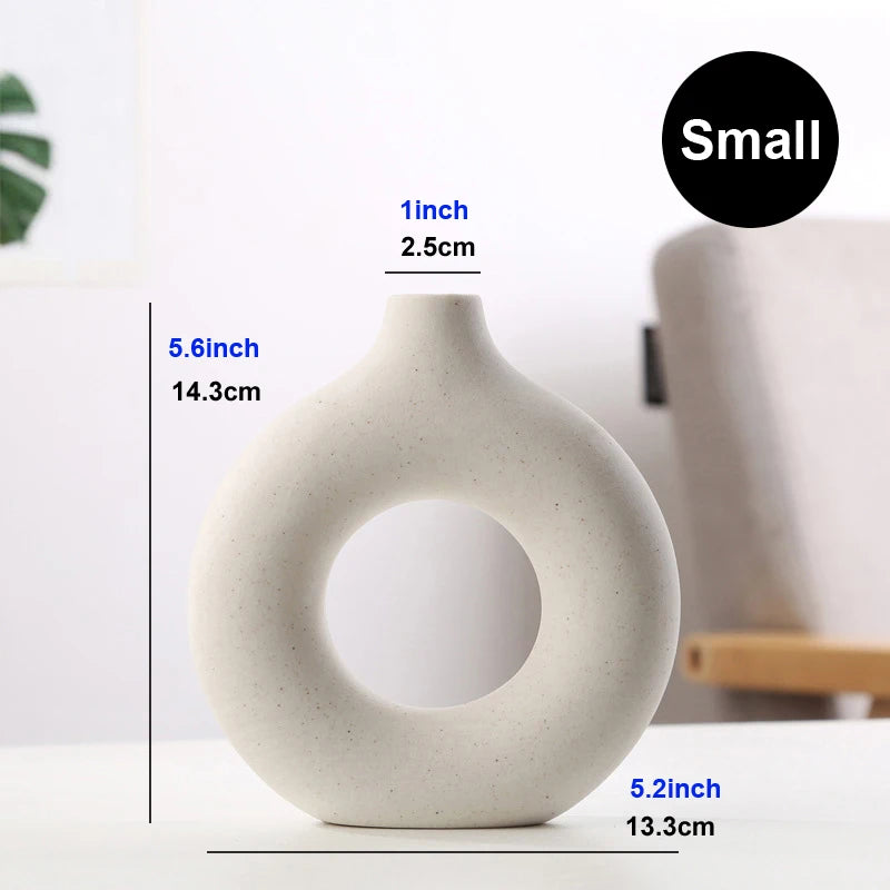 Nordic Vase Circular Hollow Ceramic Donuts Flower Pot