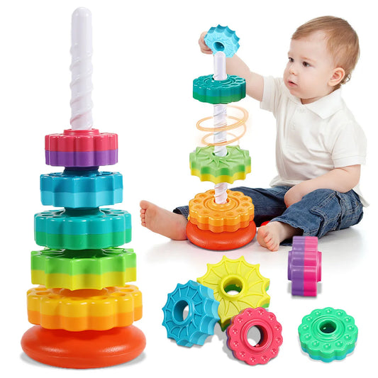 Montessori Rotating Rainbow Tower Baby stacking Puzzle