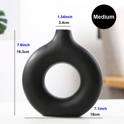Nordic Vase Circular Hollow Ceramic Donuts Flower Pot