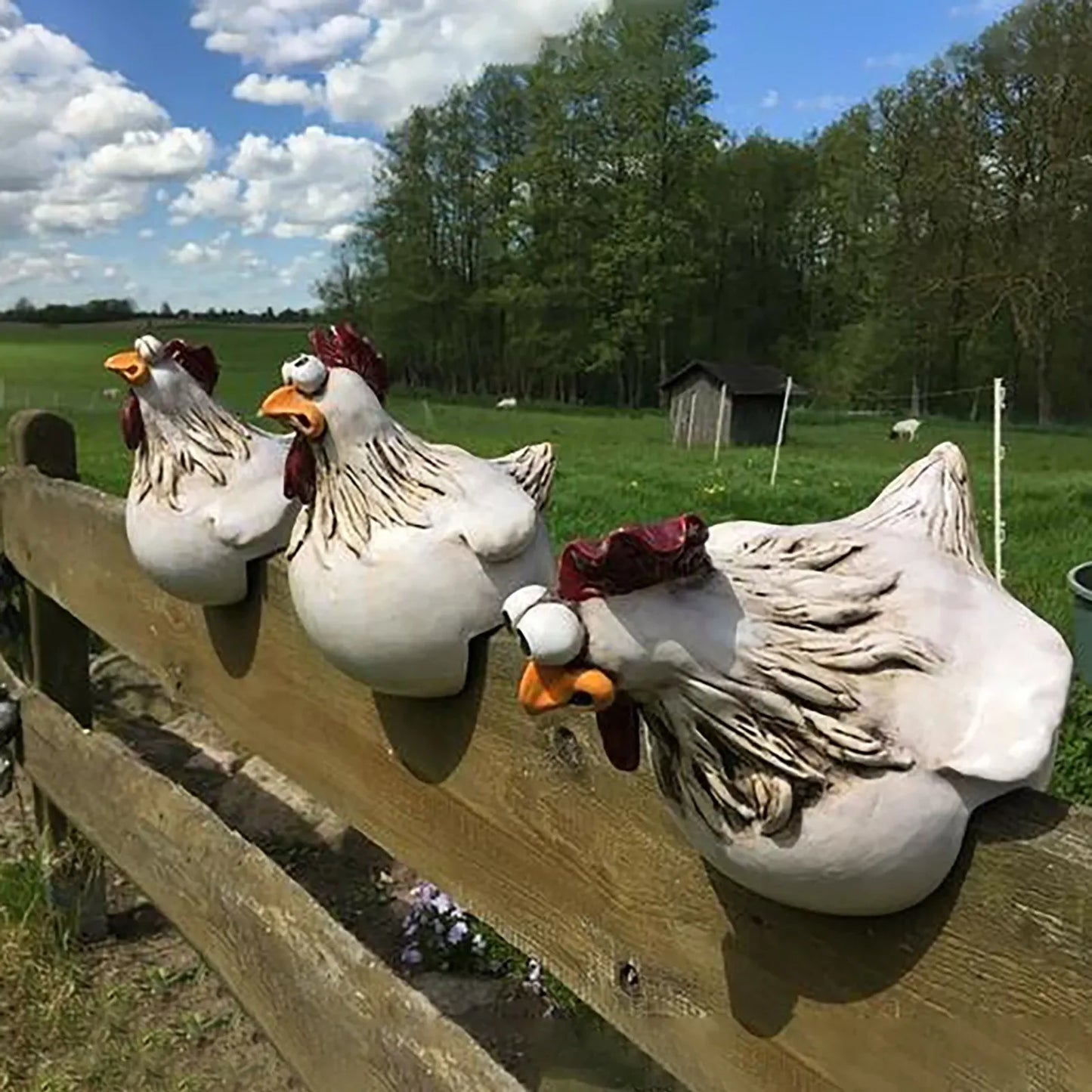 Funny Chicken Fence Decor Statues Resin Garden Farm